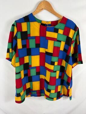 Kathy Che Vintage Abstract Colorful Blouse Size Large